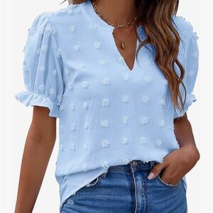 Sky Blue Textured Women's Top Blouse